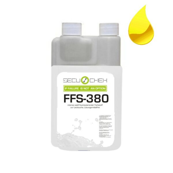 Leak test dosing bottle of the FFS-380 white fluorescent leak dye from SECU-CHEK