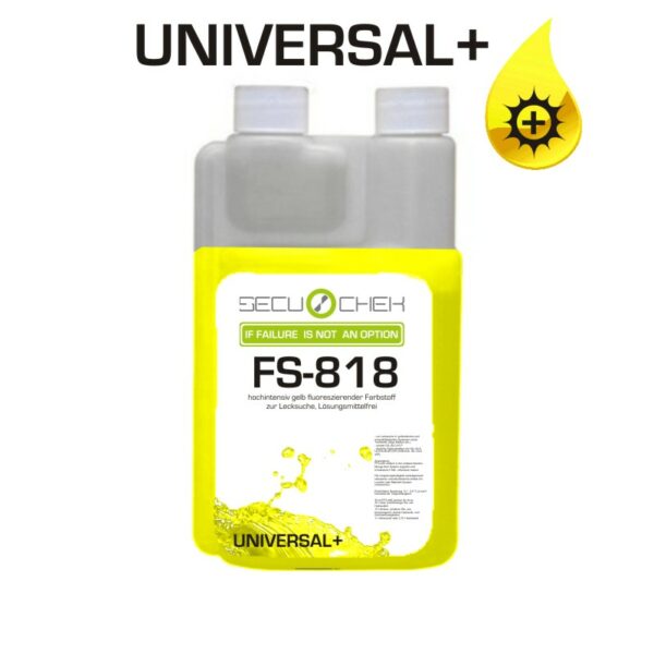 Image of a bottle of FS-818 (high intensity yellow fluorescent UV dye) for leak detection