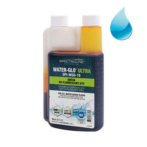 Image of green UV dye Spectroline SPI-WGG Water-Glo Ultra Green ini dosing bottle from Spectroline (WD-802 / Water-Glo 802)